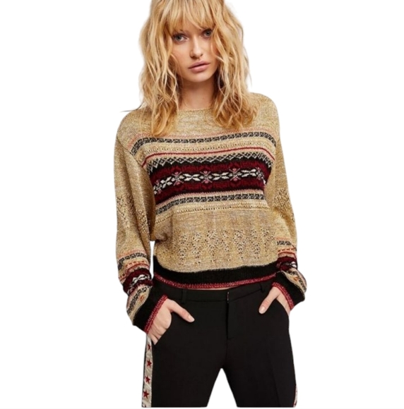 Free People Ski Lake Metallic One Shoulder Sweater Size Small - Picture 2 of 9